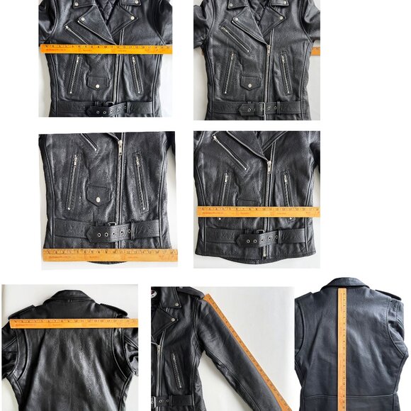 YAS Black Genuine Pebbled Leather Heavyweight Motorcycle Jacket for Women US-14 - Picture 6 of 7